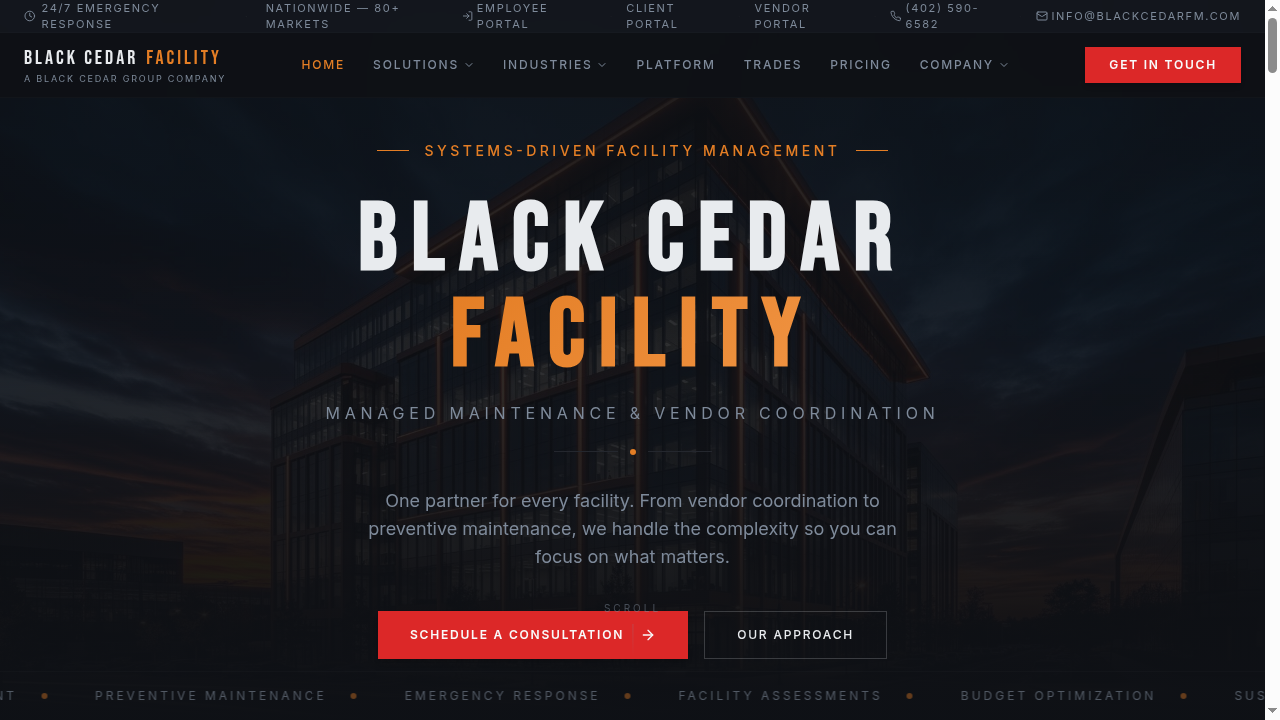 Black Cedar Facility Management website