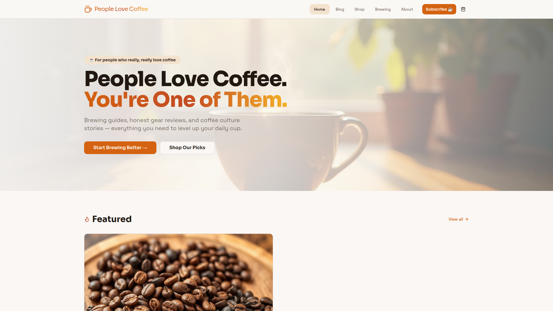People Love Coffee website screenshot